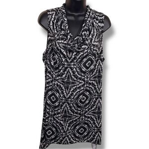 Large American City Wear Sleeveless Black White Geometric Print Top Cowl Neck